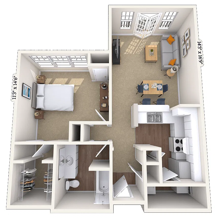 Floor plan Traditional 1x1 799-814 SF