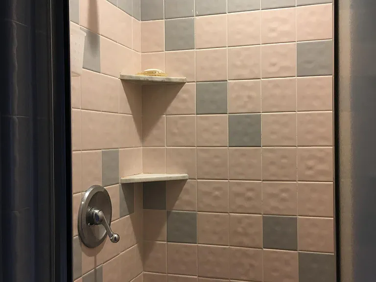 Shower upstairs. There is a tiled shower downstairs. Not Shown in photos