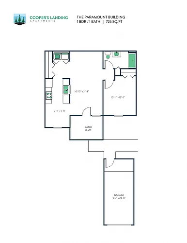 Floor plan 1 Bed, 1 Bath - 725 sq ft