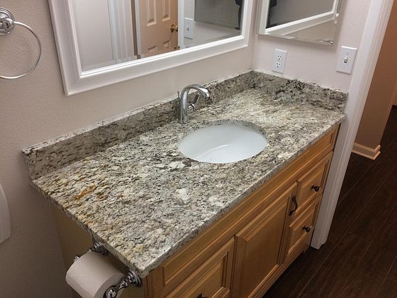 Granite counter in the bathroom. 