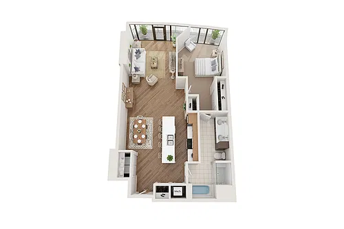Floor plan 1 BR x 1 BA Flat - E