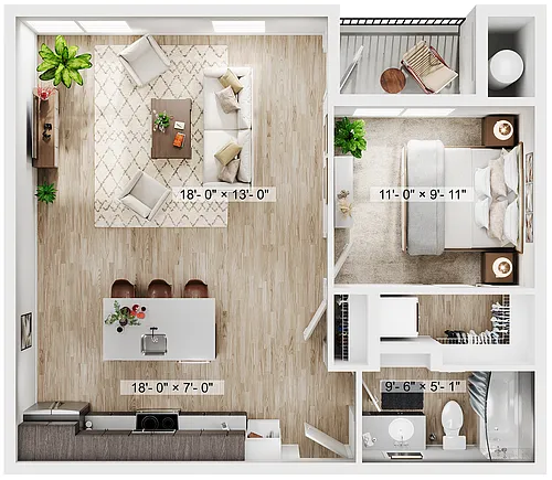 Floor plan 1BR/1BA - A3
