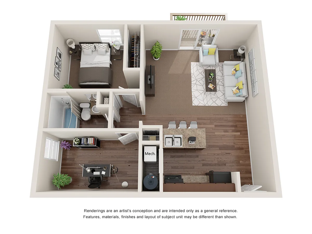 Floor plan One Bedroom With Den Newly Remodeled