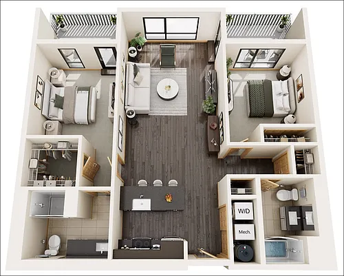 Floor plan 2 Bed / 2 Bath 1264 sq ft Black Oak