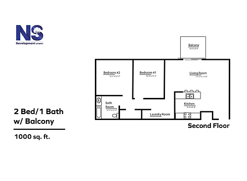 Floor plan 2 Bedroom Second Floor Rear Balcony