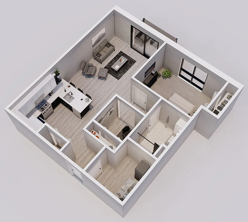 Floor plan Bloomerang Style H - 1 Bedroom + Den