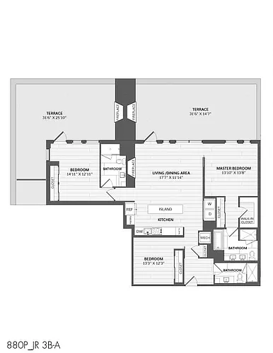 Floor plan 2 Bed/3 Bath Den-JR 3B-A_880 P
