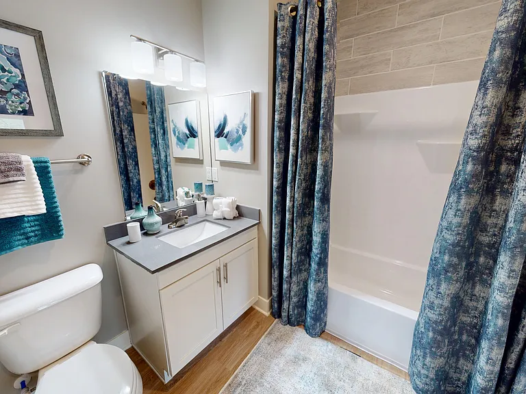 The Conner bathroom features a large vanity sink, shower/bathtub combo, and can be accessed via the hallway or bedroom. The Conner bathroom features a large vanity sink, shower/bathtub combo, and can be accessed via the hallway or bedroom.