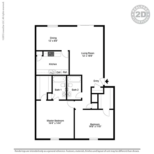Floor plan Large 2 Bedroom 2 Bath