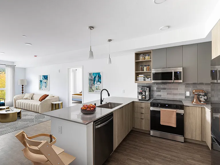 Family-friendly kitchen with cool finish package and quartz countertops