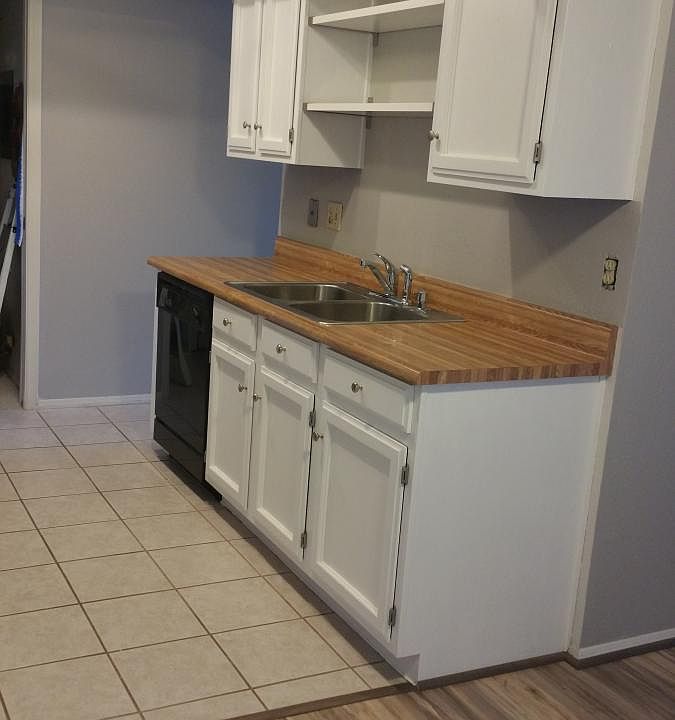Kitchen with refaced cabinets and shelving-2017