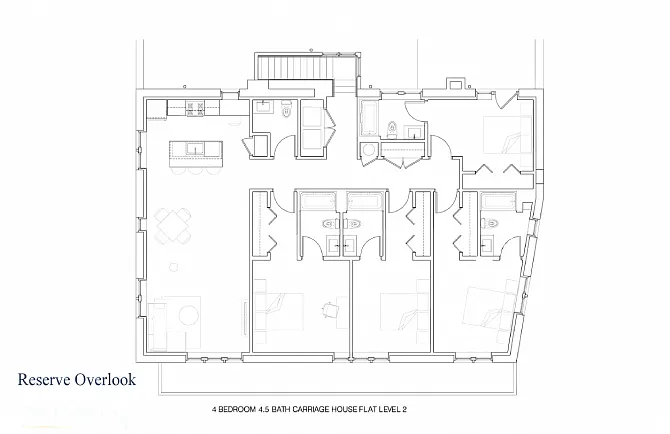 Floor plan Private Bedroom in a 4 Bedroom 4.5 Bath Carriage H