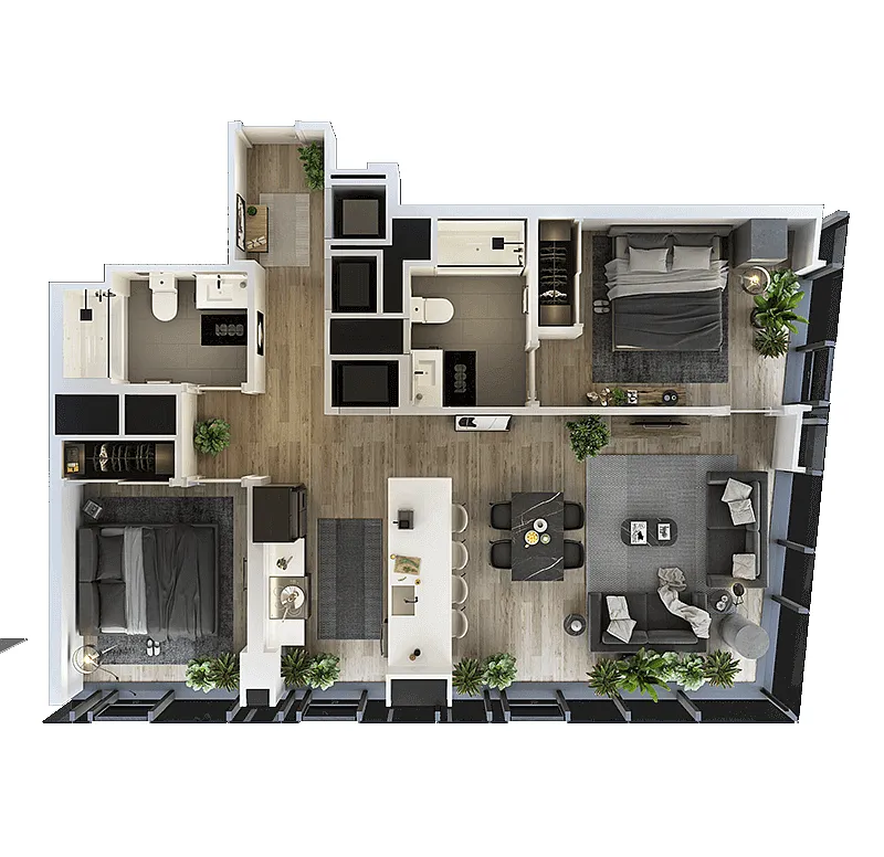 Floor plan 2 Bed-2 Bath-T-11