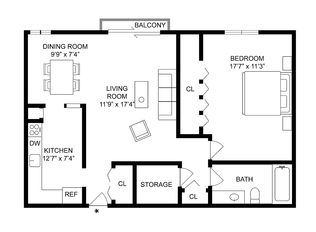 Floor plan 1BD x 1BA Premier