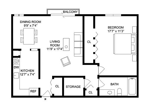 Floor plan 1BD x 1BA Premier