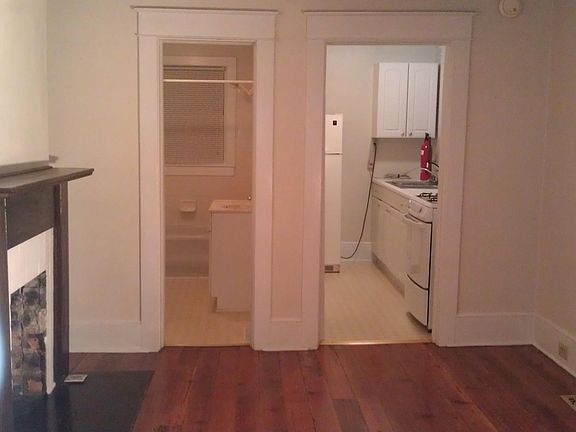 Looking from room into bathroom on left(nice size) and kitch