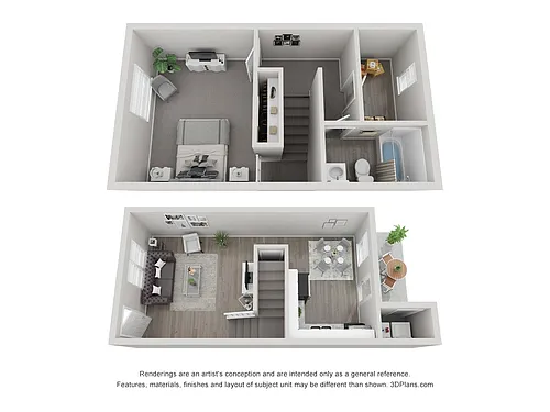 Floor plan 1 Bed x 1Bath Townhome