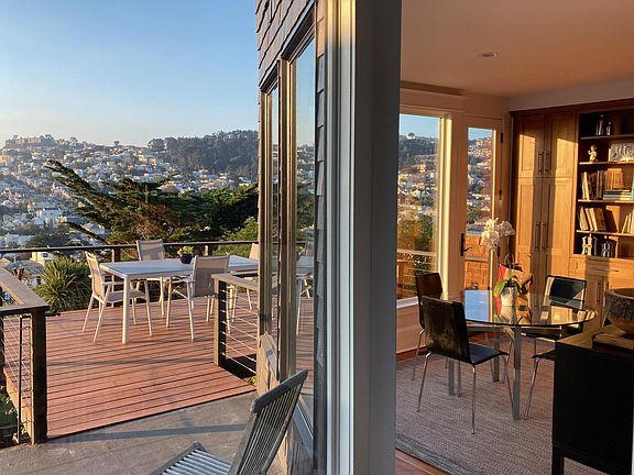 Indoor / Outdoor living! The back of the house faces south, with views from the Bay to Twin Peaks.