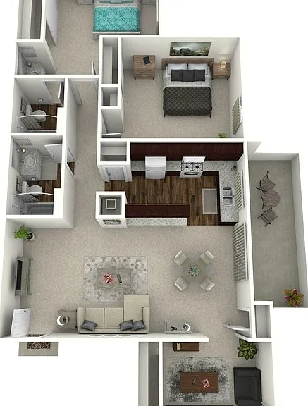 Woodcrest- 2 Bed 2 Bath with Den Floorplan Diagram