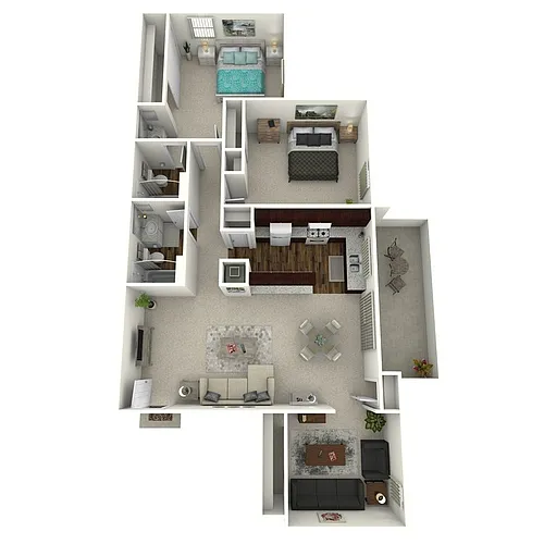 Floor plan Woodcrest- 2 Bed 2 Bath with Den