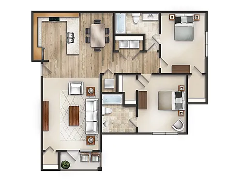 Floor plan 2 Bed, 2 Bath