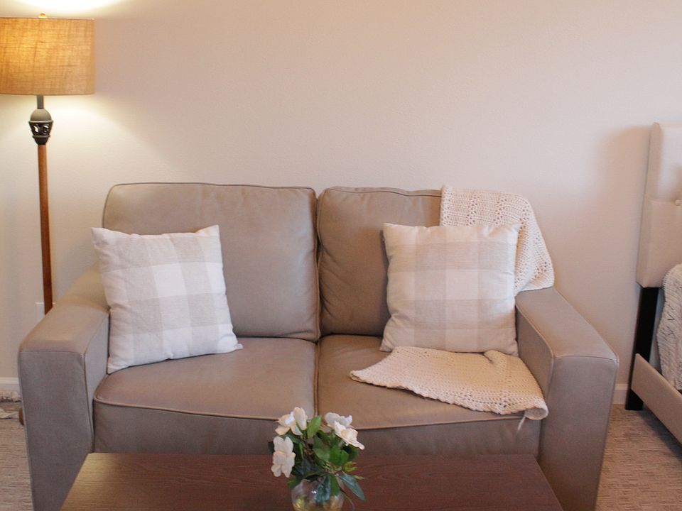 Leather loveseat and coffee table