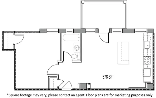 Floor plan 1 BED 1 BATH APT 6 TIER 5