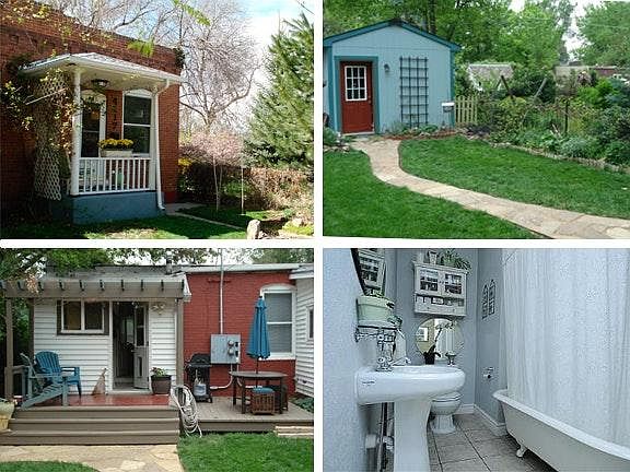 backyard deck, garden, garage