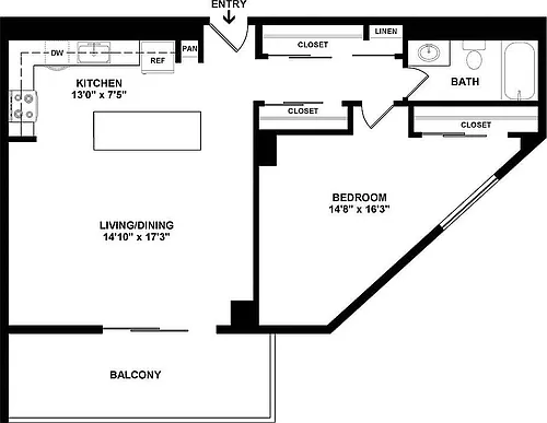 Floor plan 1 Bedroom (A2)