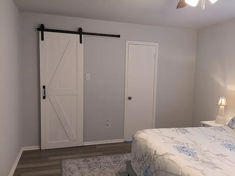Master bedroom barn door closet