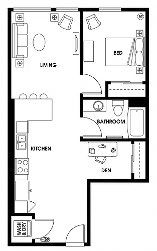 Floor plan AD1 One Bed + Den