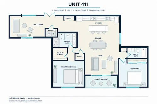 Floor plan 2 Bed - 2 Bath - Plan 411