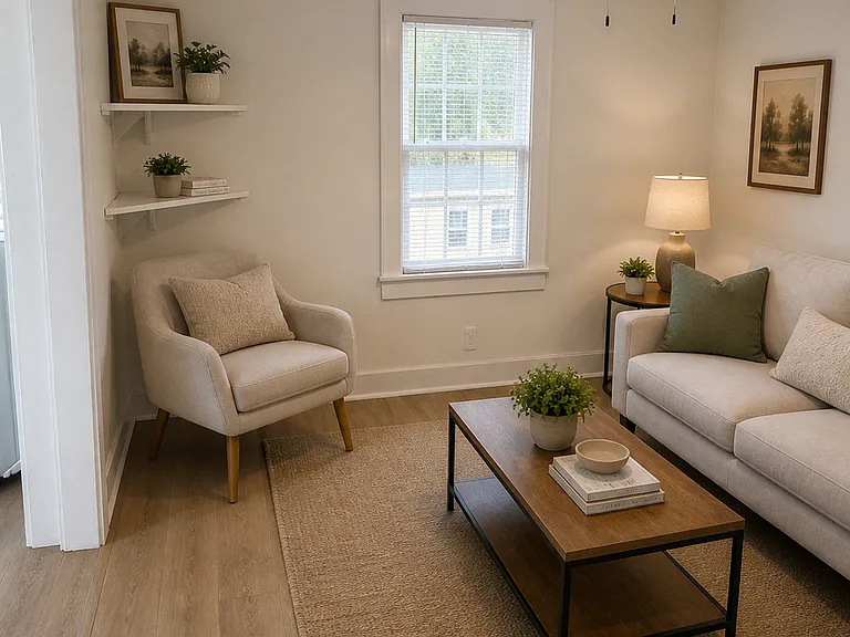 Additional angle showing how the living area can be arranged comfortablyspace that adapts to your setup.