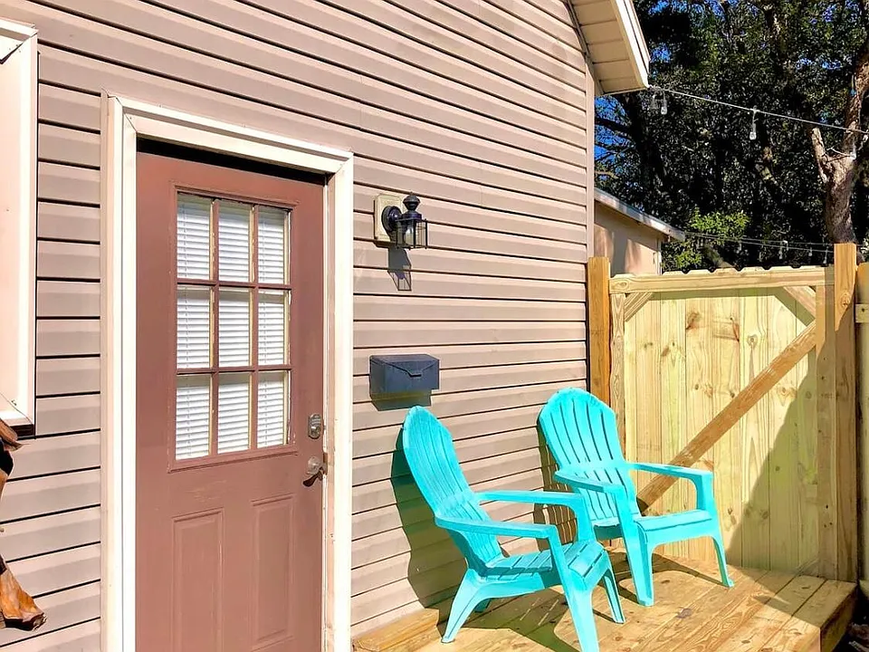 Front door with sitting deck