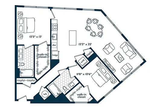 Floor plan Two Bedroom Two Bath (1264 SF)