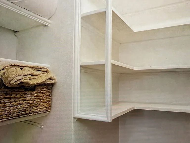 Walk-in closet with plenty of shelf space.