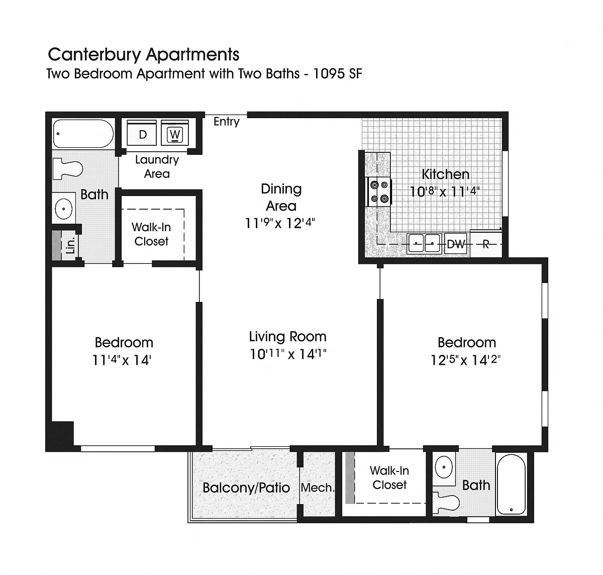Floor plan 2BR 2BA (1095sf)