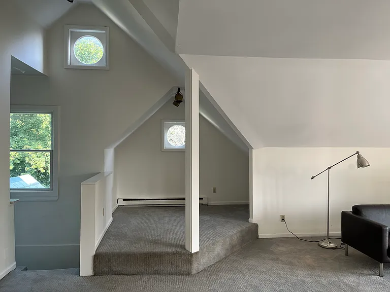 Perfect WFH office alcove + 12.5 feet high lofted ceiling with abundant natural light here.