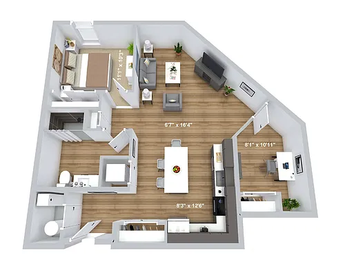 Floor plan Granite - One Bedroom Den