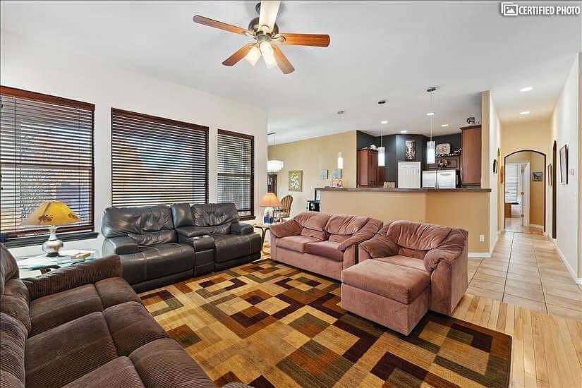 Living Room with Kitchen in background