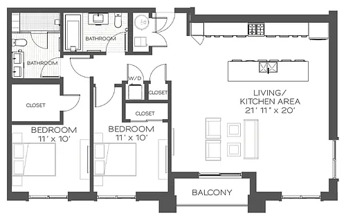 Floor plan 2 Bed/2 Bath-B3
