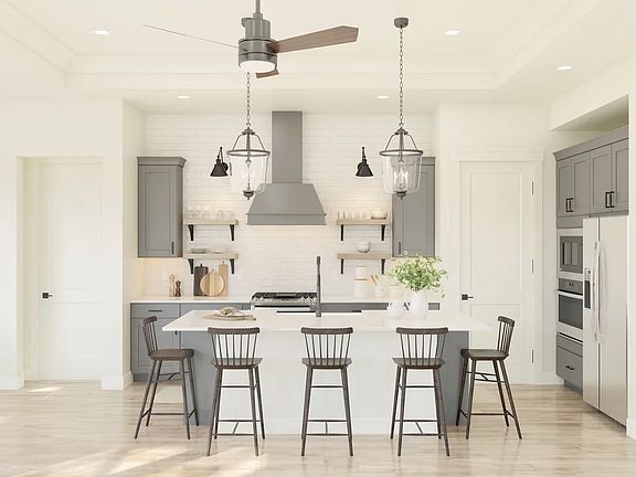 Kitchen with island and pendant lighting