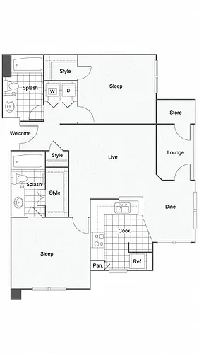 Floor plan 2 Bedrooms 2 Baths - 22A