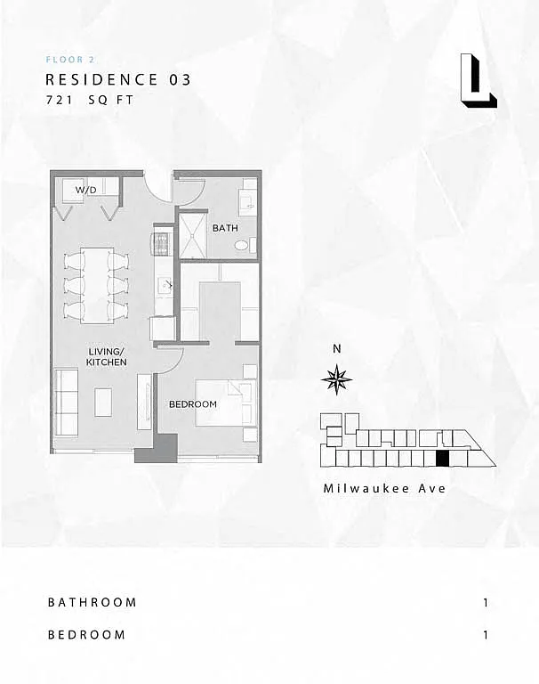 Floor plan 1 Bedroom - 1 Bathroom
