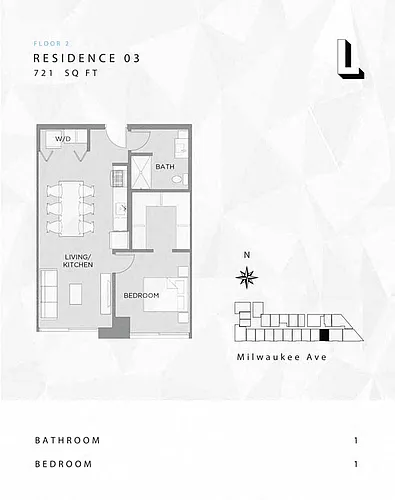 Floor plan 1 Bedroom - 1 Bathroom