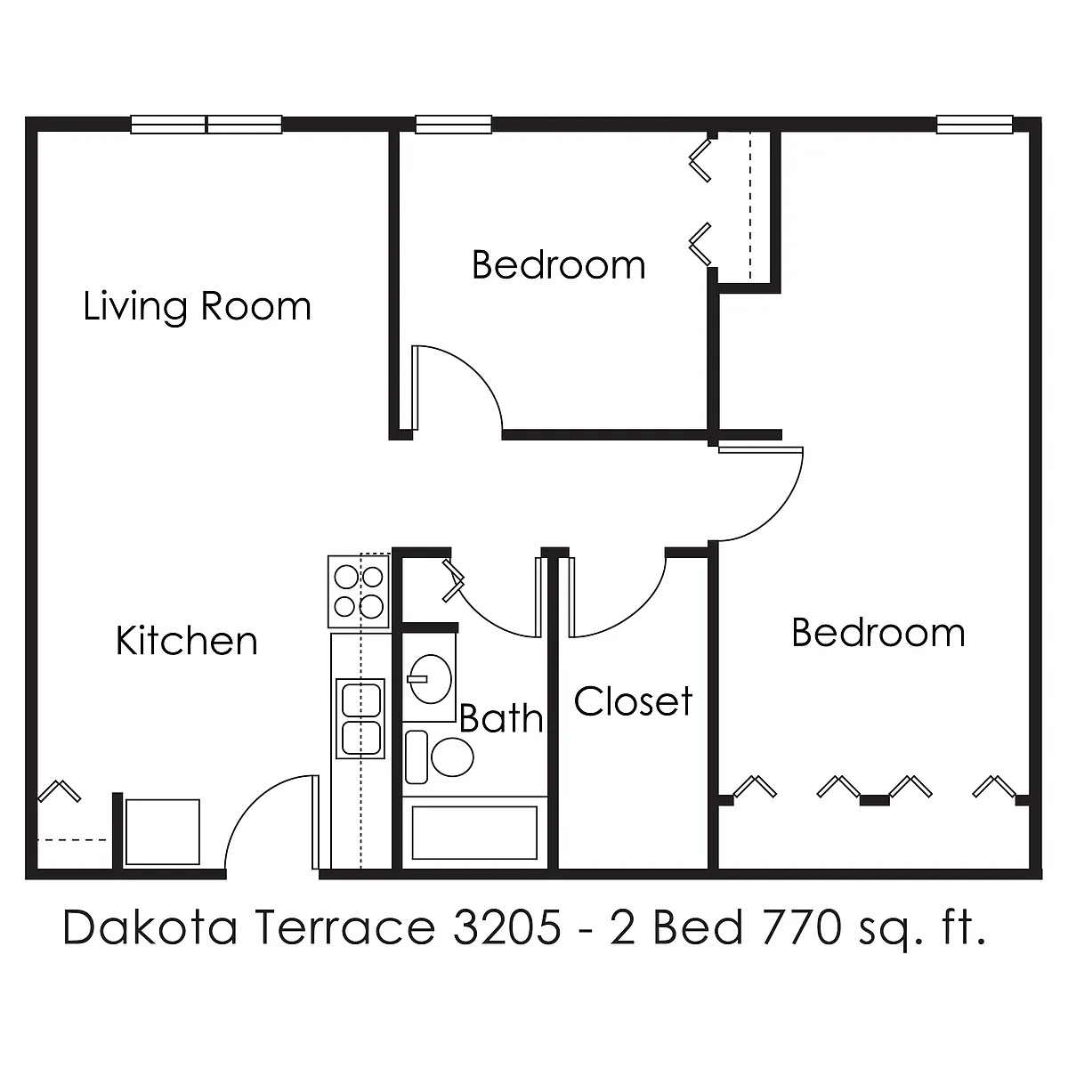 Floor plan 2 Bed 1 Bath | 770 sqft