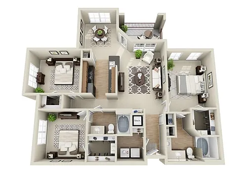 Floor plan 3 Bed, 2 Bath A (140% Income Restricted)