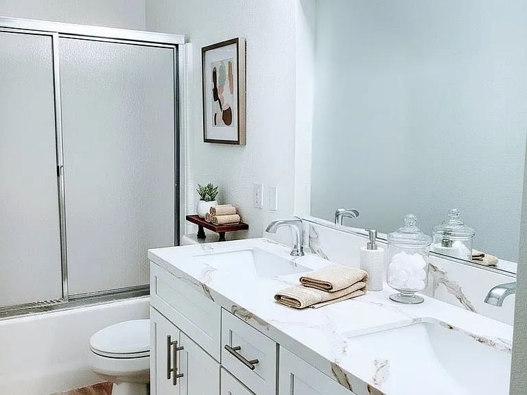 Upstairs bathroom, virtually staged