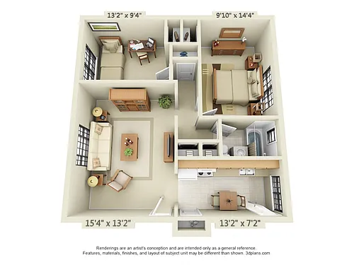 Floor plan 2 Bedroom 1 Bathroom