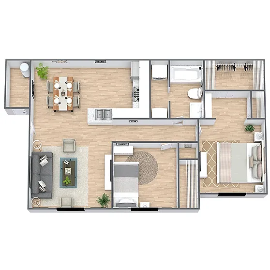 Floor plan Evergreen (2 Bed, 1 Bath) RENOVATED